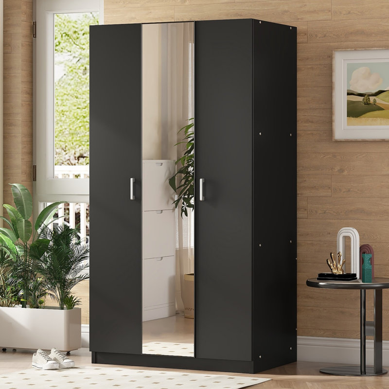 3 Door Wardrobe with Mirror Latitude Run Color Black